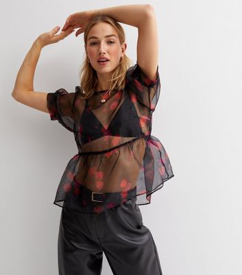 black sheer peplum top