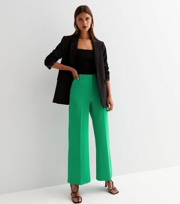 Petite Dark Green LeatherLook High Waist Western Trousers  New Look