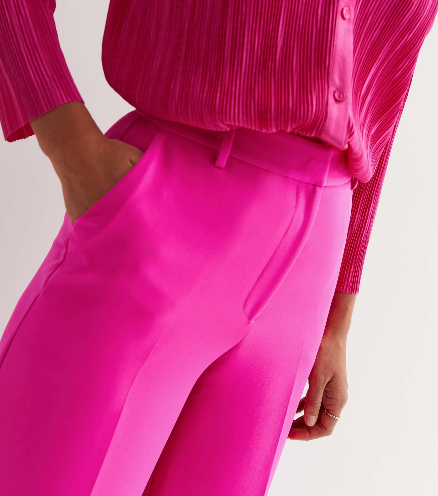Bright Pink High Waist Wide Leg Trousers Image 3