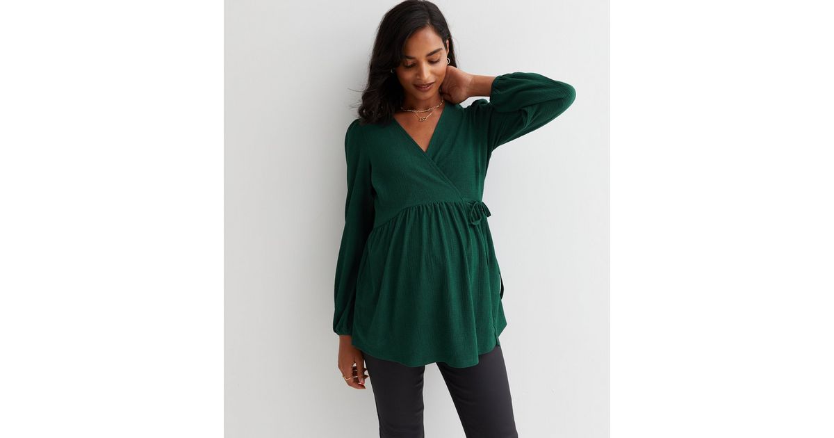 Serene Wrap Blouse Dusty Green Patterned