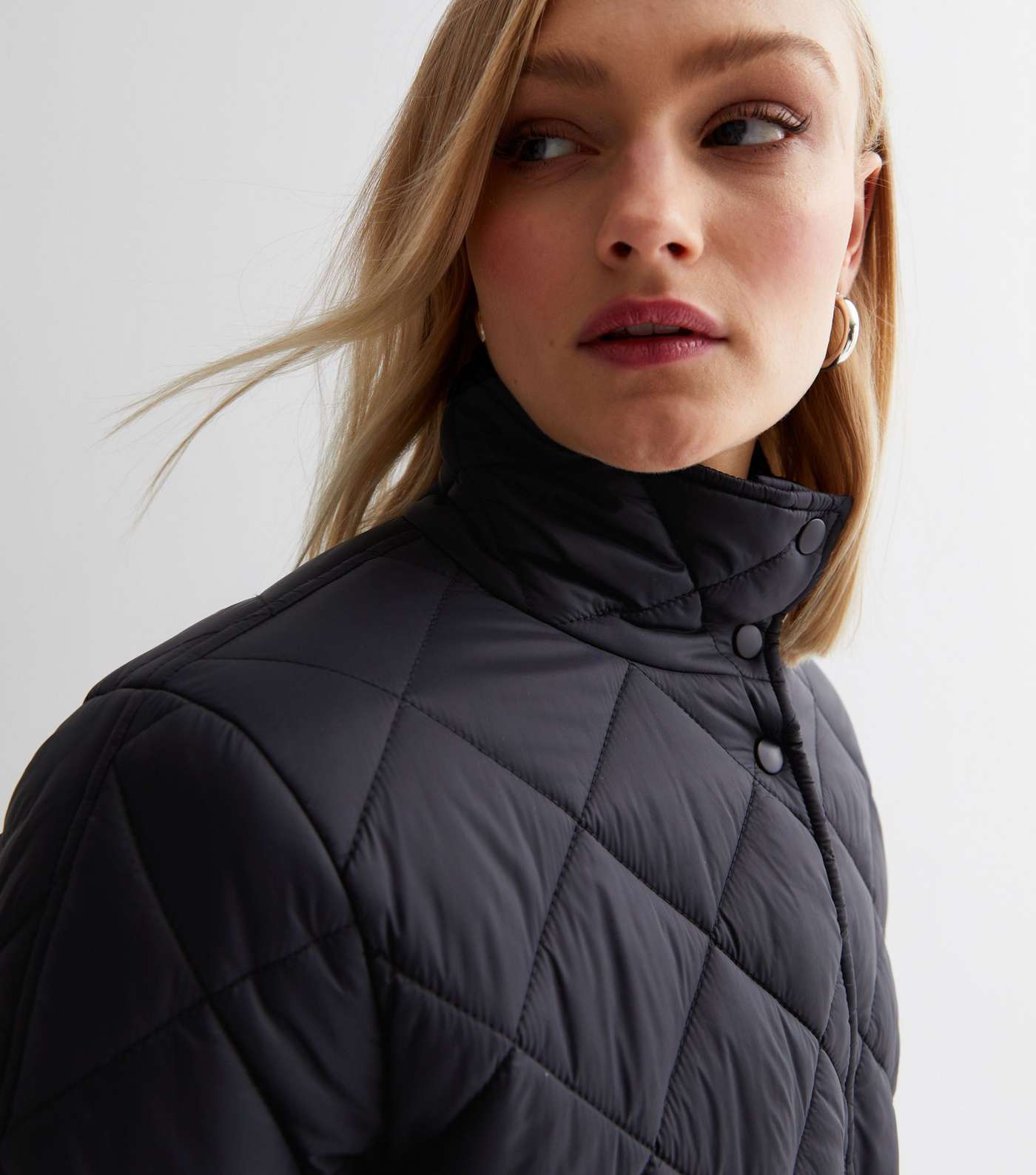 Black Quilted Belted Long Puffer Coat Image 3