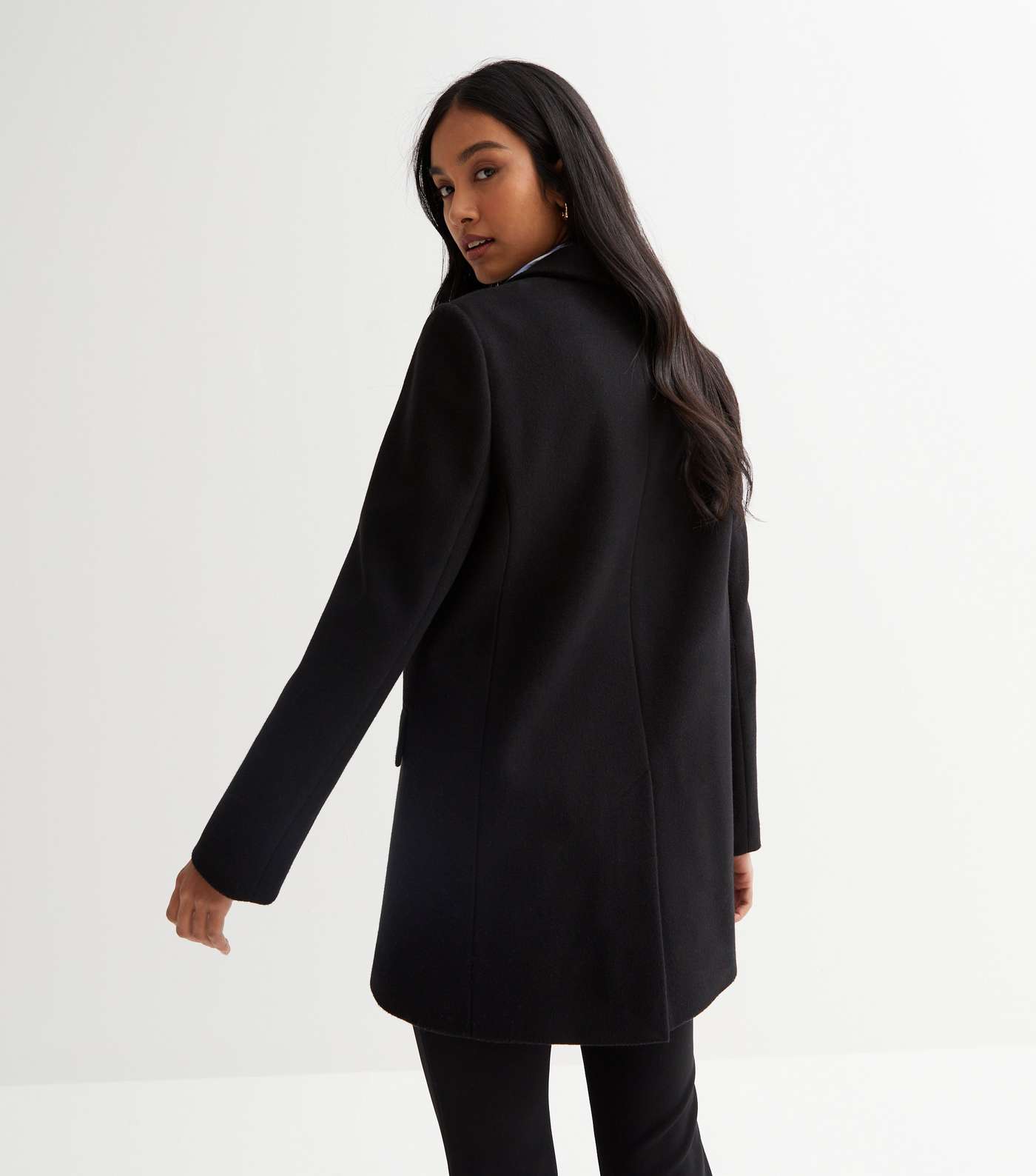 Black Revere Collar Blazer Coat Image 4
