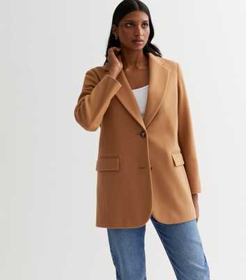 Camel Revere Collar Blazer Coat