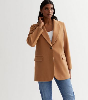 Camel Revere Collar Blazer Coat