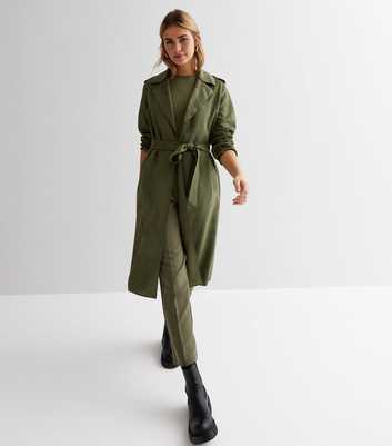 Khaki Suedette Belted Mac