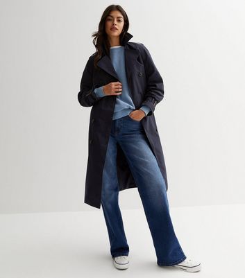 Navy blue trench coat with sales hood