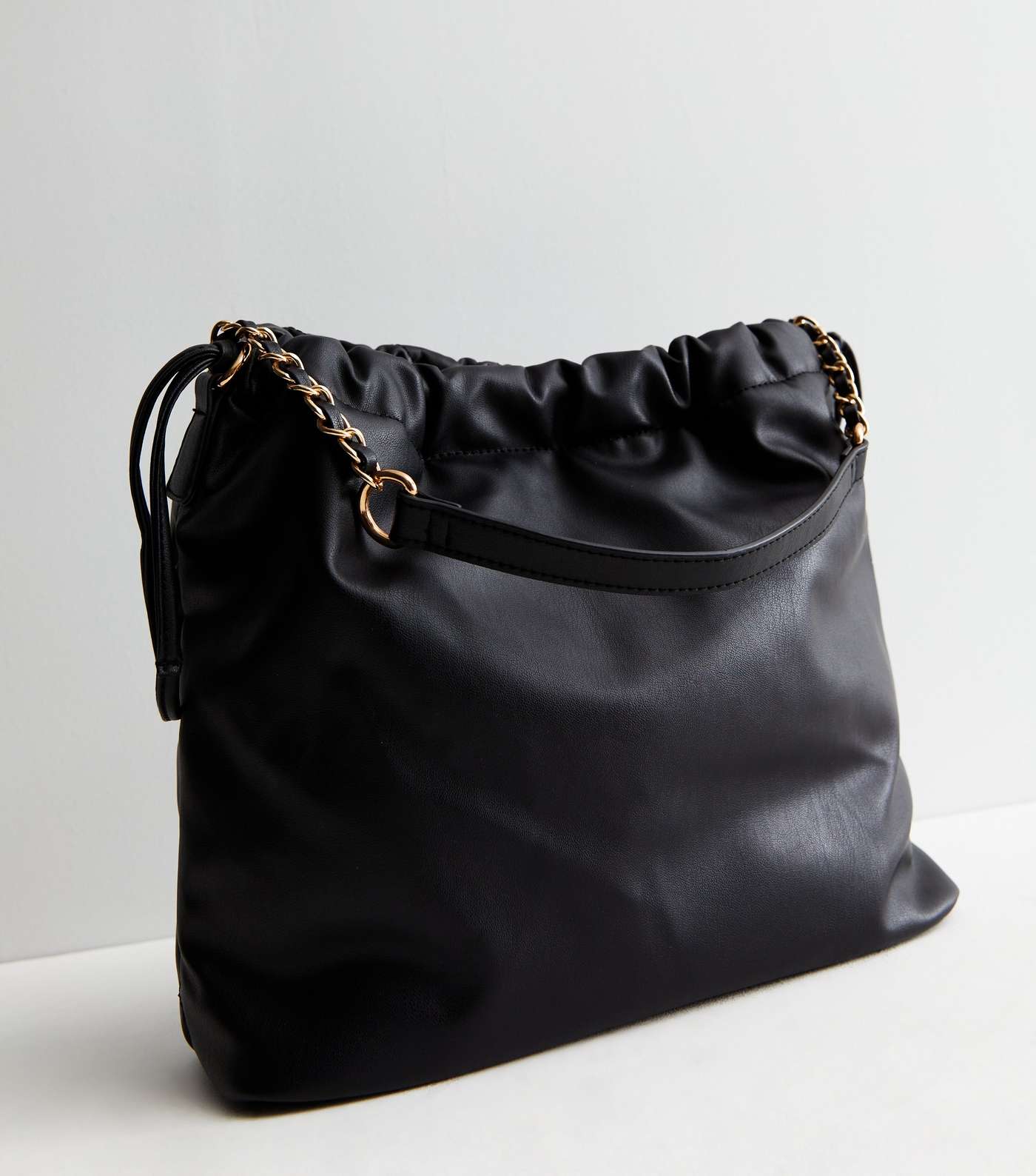Black Quilted Ruched Drawstring Shoulder Bag Image 3