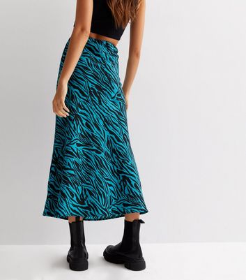 Green Zebra Print High Waisted Midi Skirt New Look