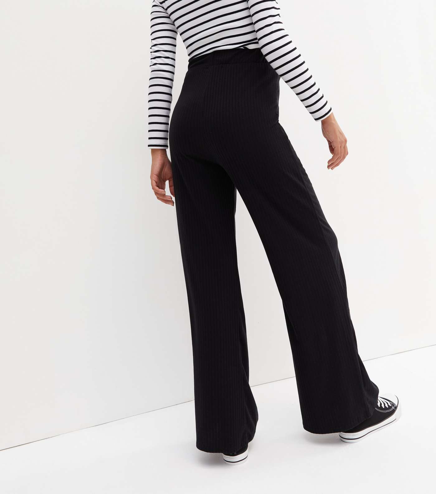 Maternity Black Ribbed Wide Leg Trousers Image 4