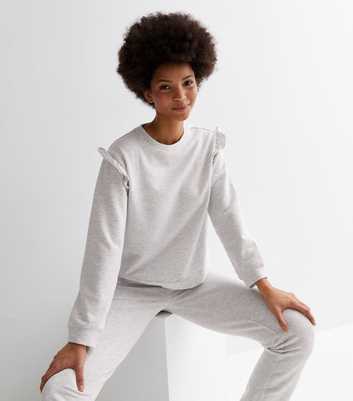 Grey Jersey Crew Neck Frill Sleeve Sweatshirt