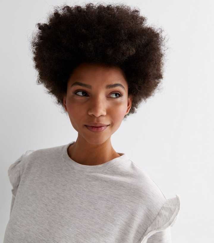 Grey Jersey Crew Neck Frill Sleeve Sweatshirt | New Look