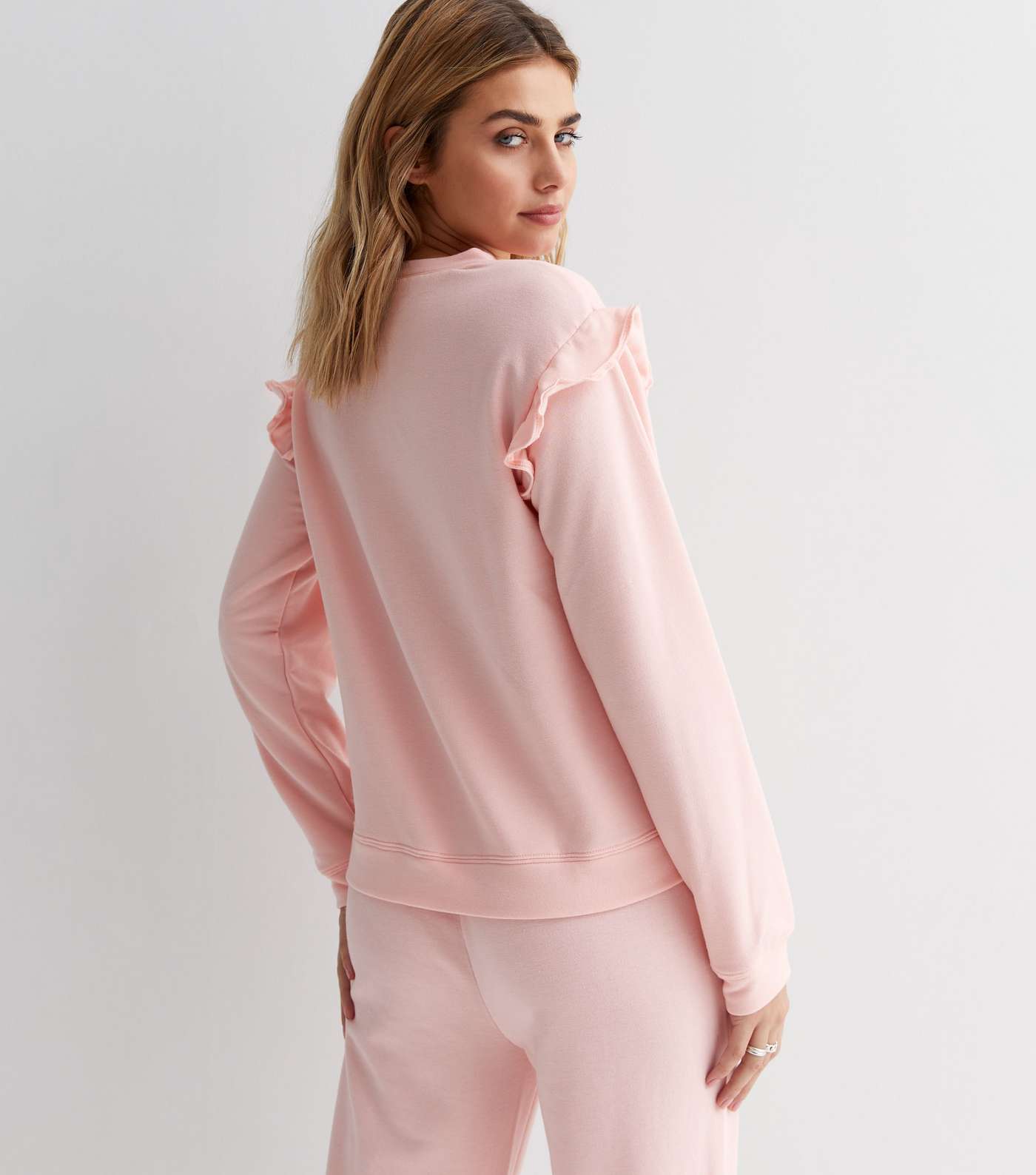 Pink Jersey Frill Neck Long Sleeve Sweatshirt Image 4