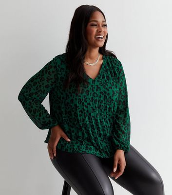 Green top leopard top