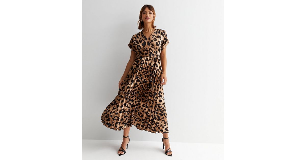Curvy Short Knotted Leopard Leaves Dress - Black/Yellow /Pink main image 1