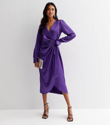 Off Shoulder Purple Satin Long Prom Dresses with High Slit, Off the Sh –  Shiny Party