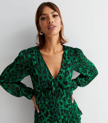 New look green leopard best sale print dress