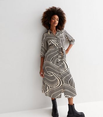 White Line Tie Waist Midi Shirt Dress