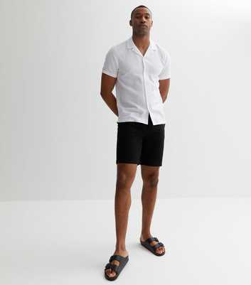 White Linen Blend Revere Collar Short Sleeve Shirt