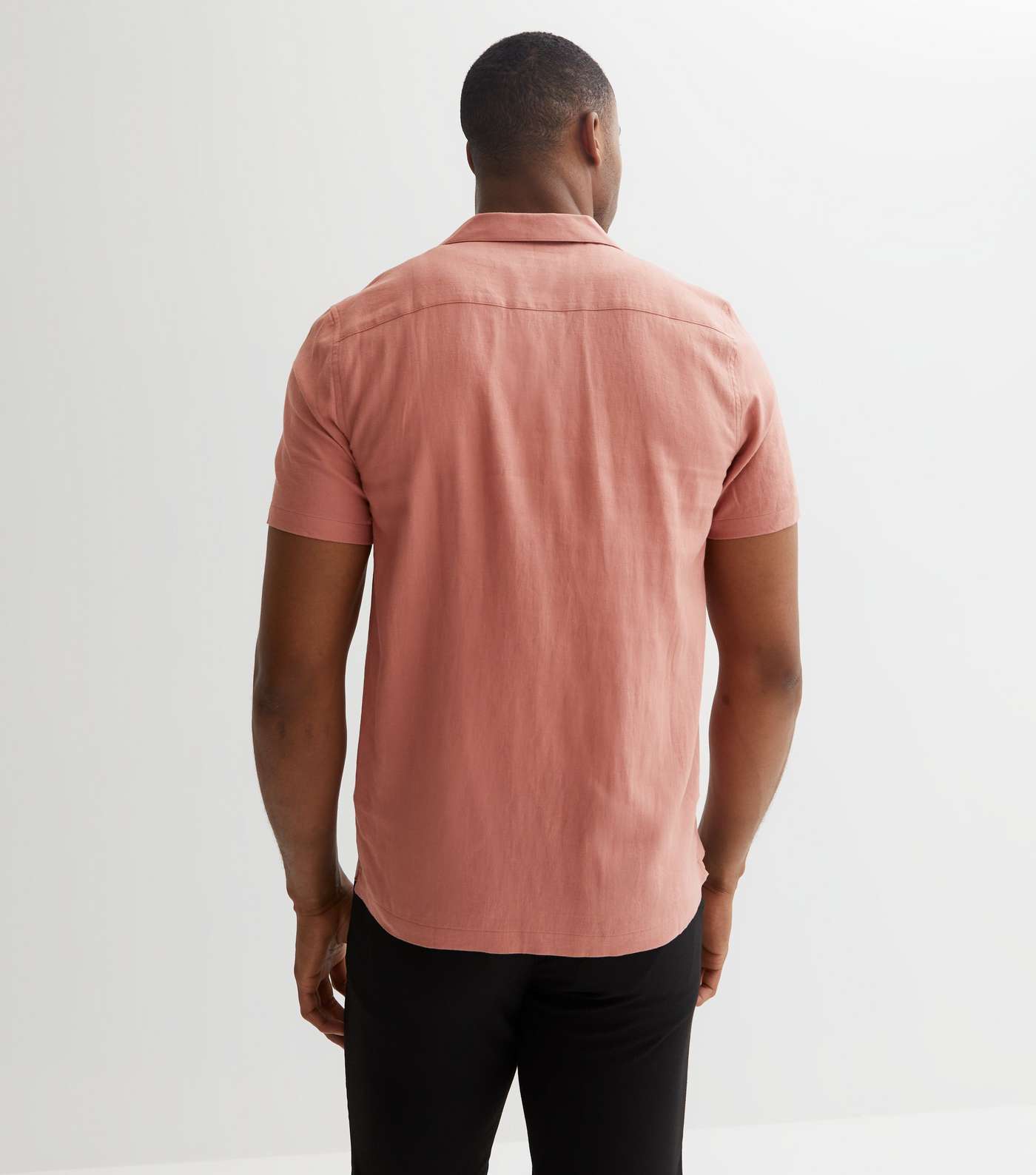 Deep Pink Linen Blend Revere Collar Short Sleeve Shirt Image 4
