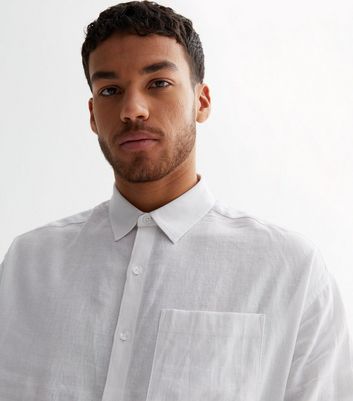 Mens white linen shirt long clearance sleeve