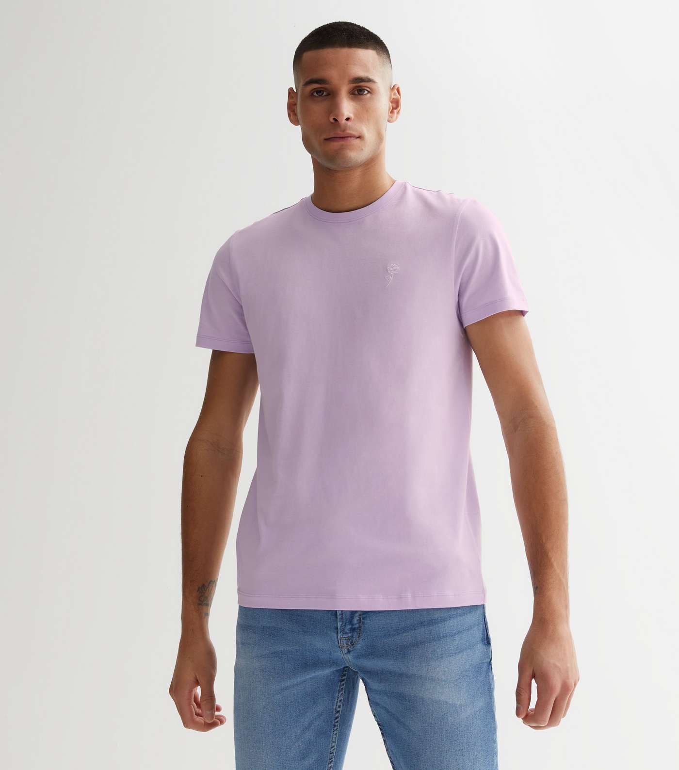 Lilac Embroidered Rose Regular Fit T-Shirt Image 2