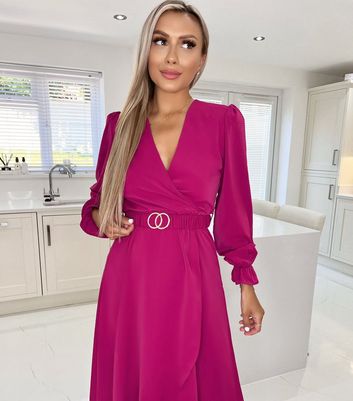 Pink long 2024 wrap dress