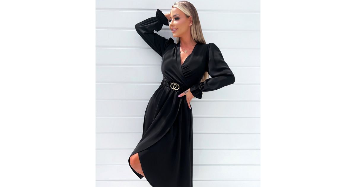 Ax Paris Black Long Sleeve Belted Midi Wrap Dress New Look 