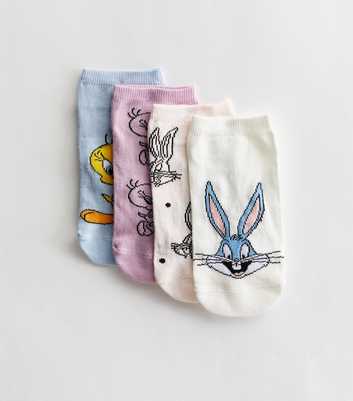 Girls 4 Pack Multicoloured Looney Tunes Trainer Socks