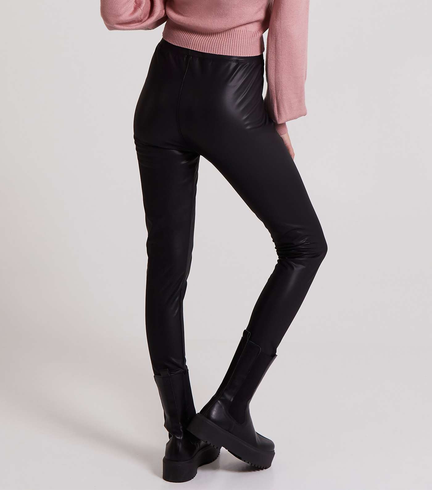 Pink Vanilla Black Leather-Look Leggings Image 4
