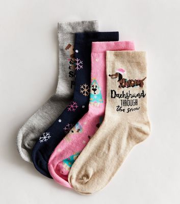 4 Pack Multicoloured Santa Paws Christmas Socks