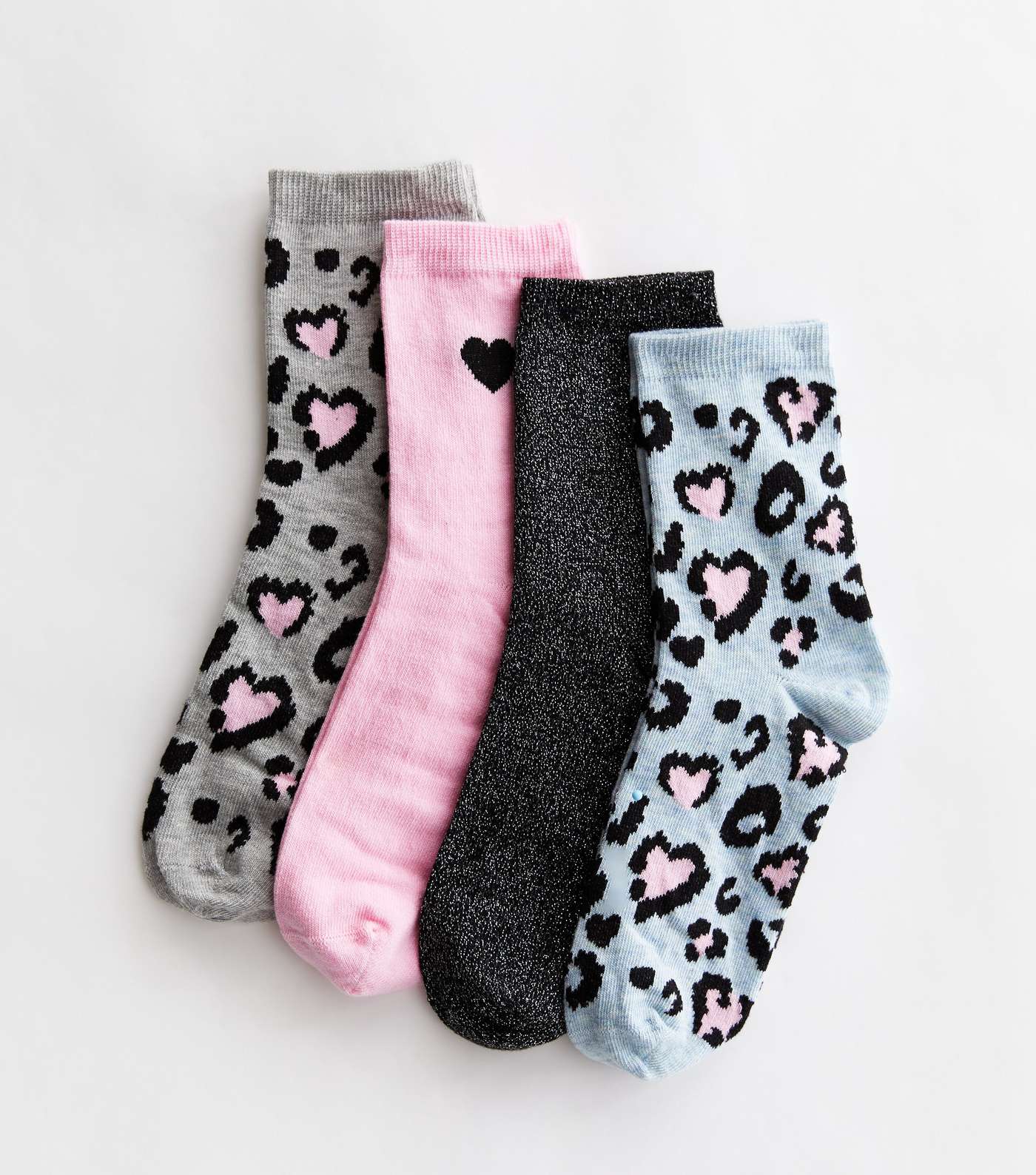 4 Pack Multicoloured Leopard and Heart Socks