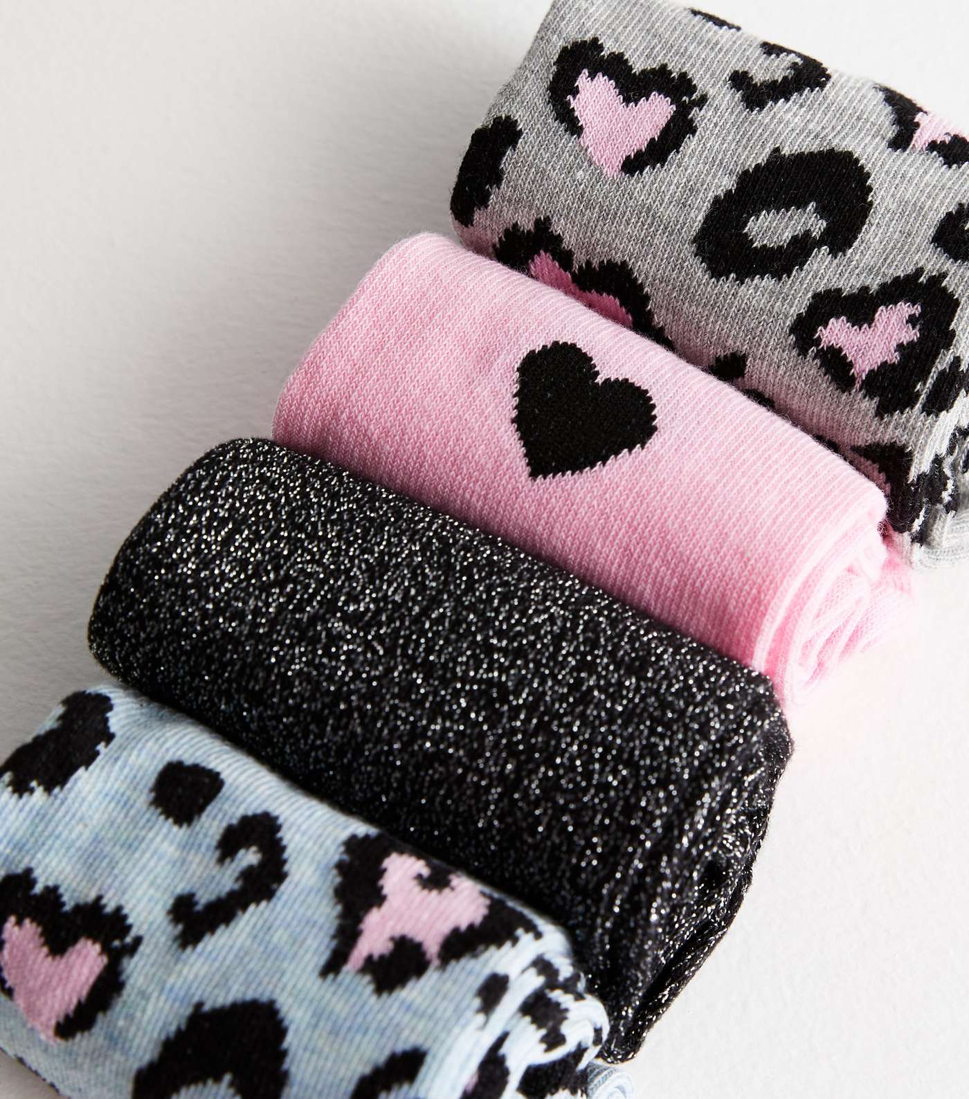 4 Pack Multicoloured Leopard and Heart Socks Image 3