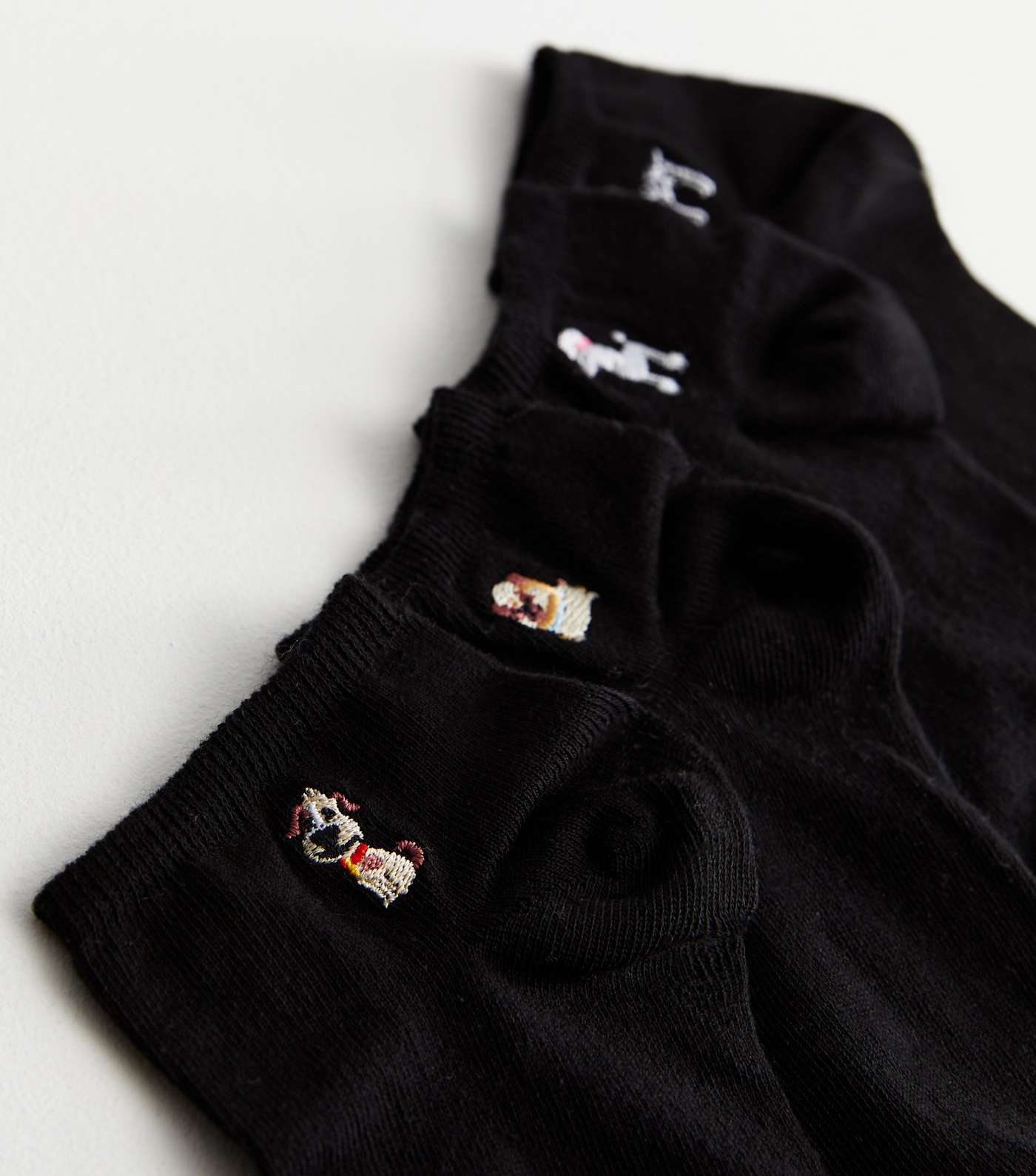 4 Pack Black Dog Embroidered Trainer Socks Image 3