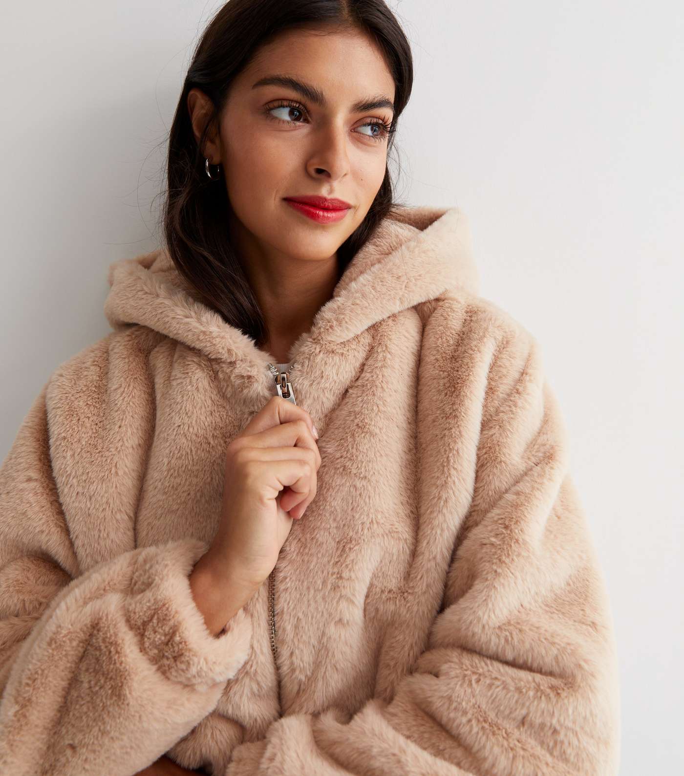 Pink Vanilla Stone Faux Fur Hooded Jacket
