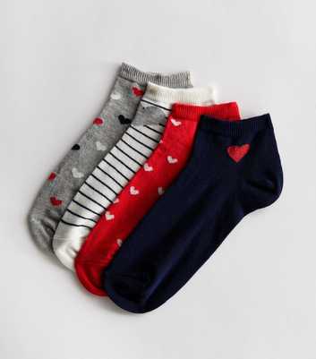 4 Pack Black White Red and Grey Heart Trainer Socks