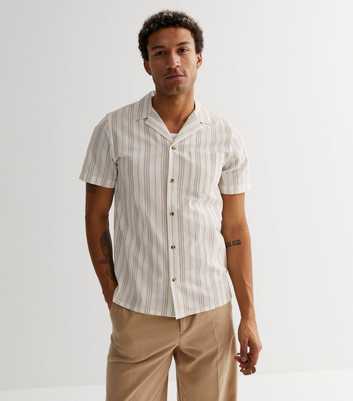 Cream Stripe Revere Collar Short Sleeve Pocket Front Shirt