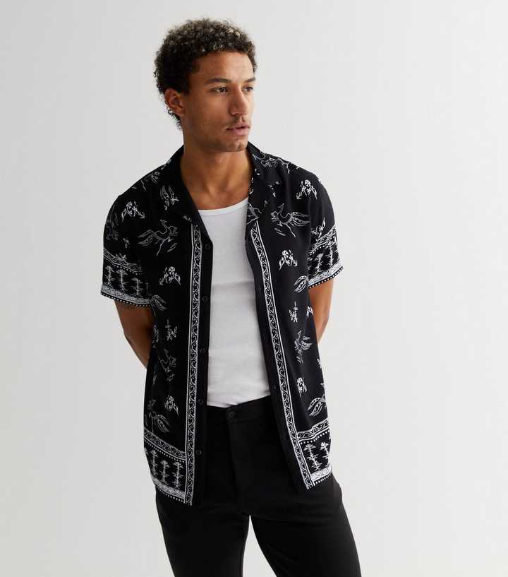 New Look short sleeve bandana print shirt in black