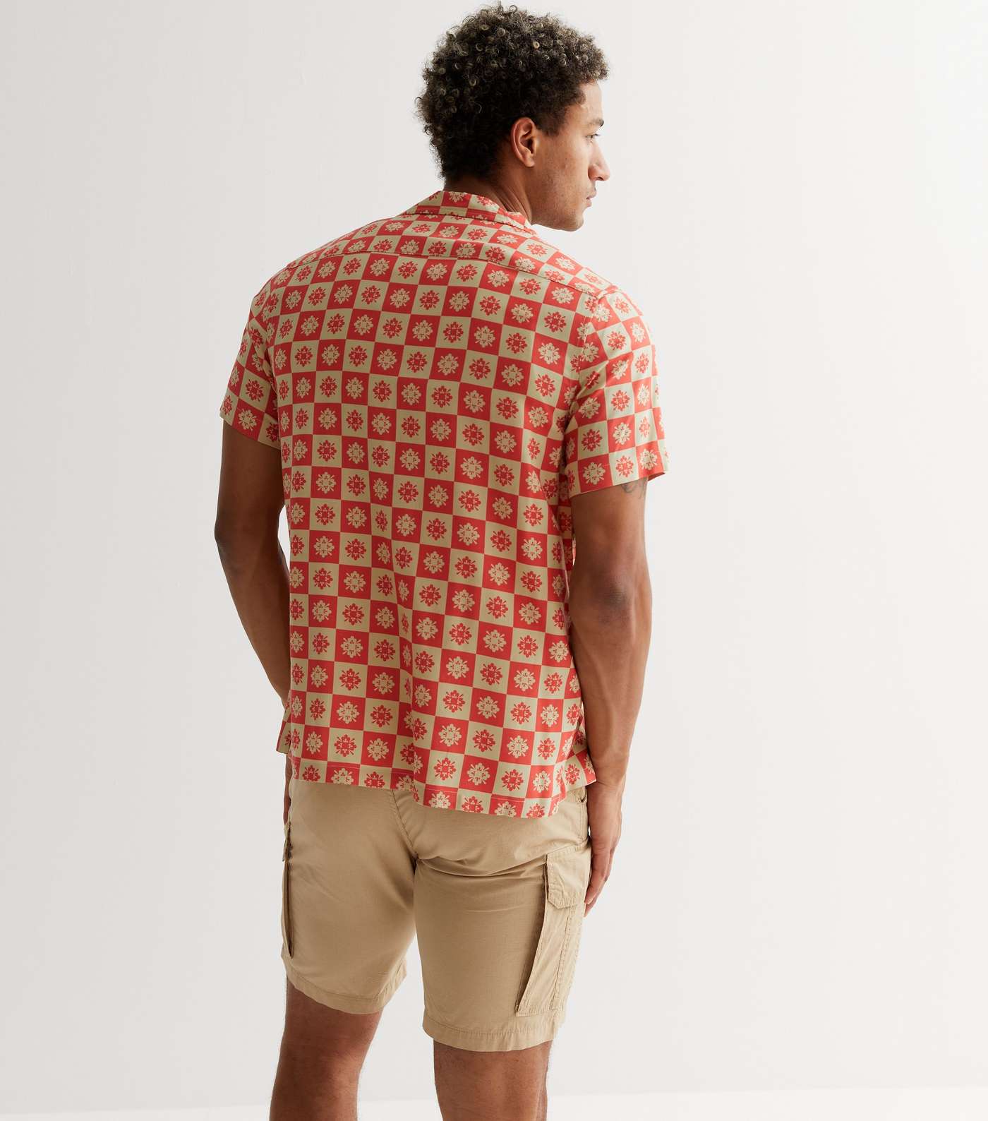 Orange Geometric Tile Short Sleeve Shirt Image 4