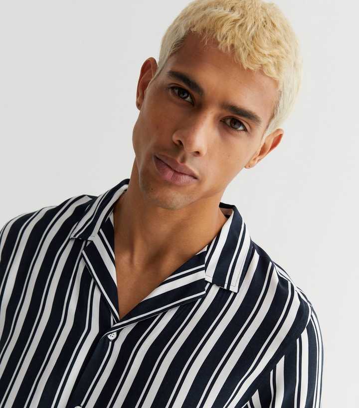 New Look Striped Revere Collar Shirt in Navy