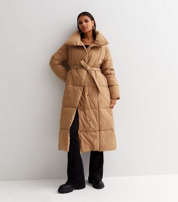 Camel long puffer discount coat