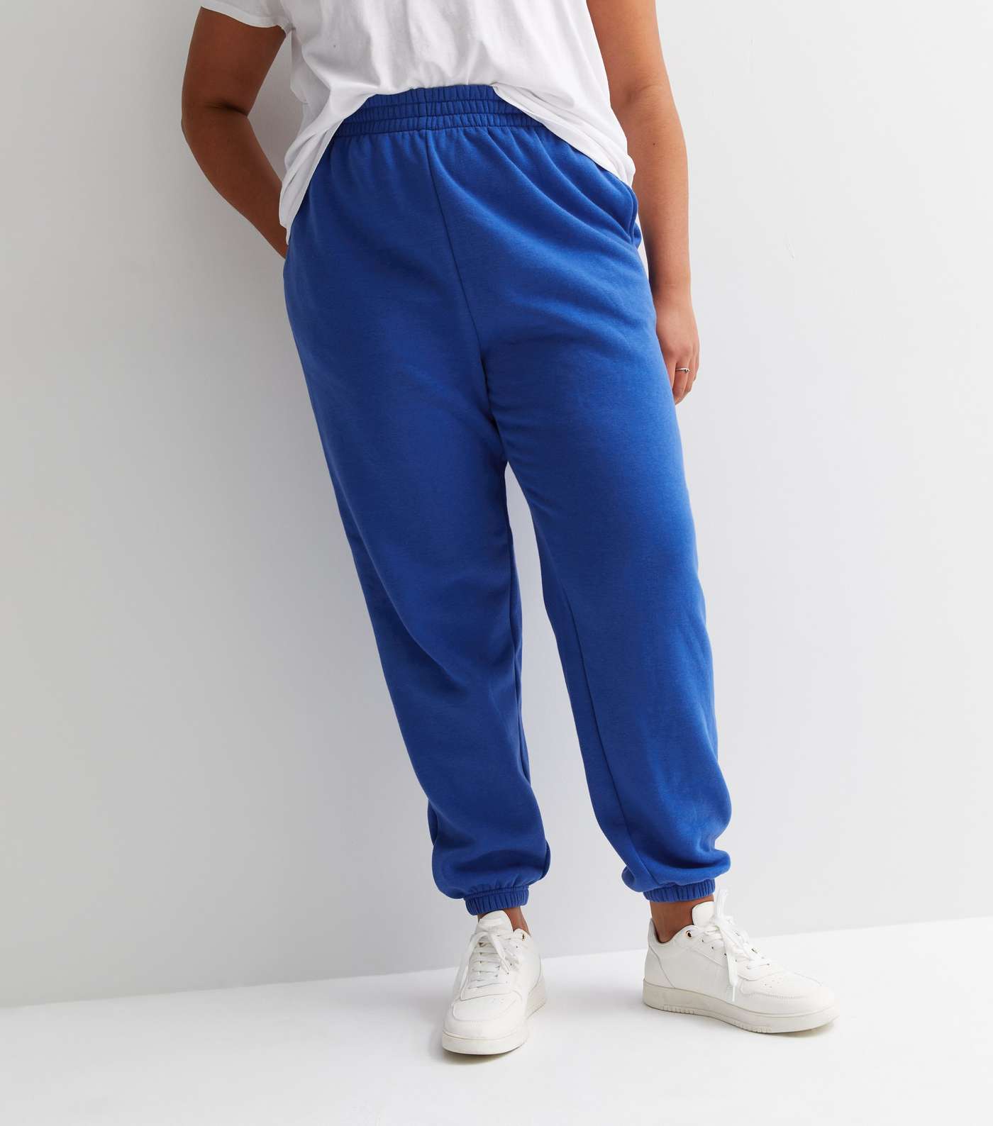 Curves Bright Blue Jersey Cuffed Joggers Image 2