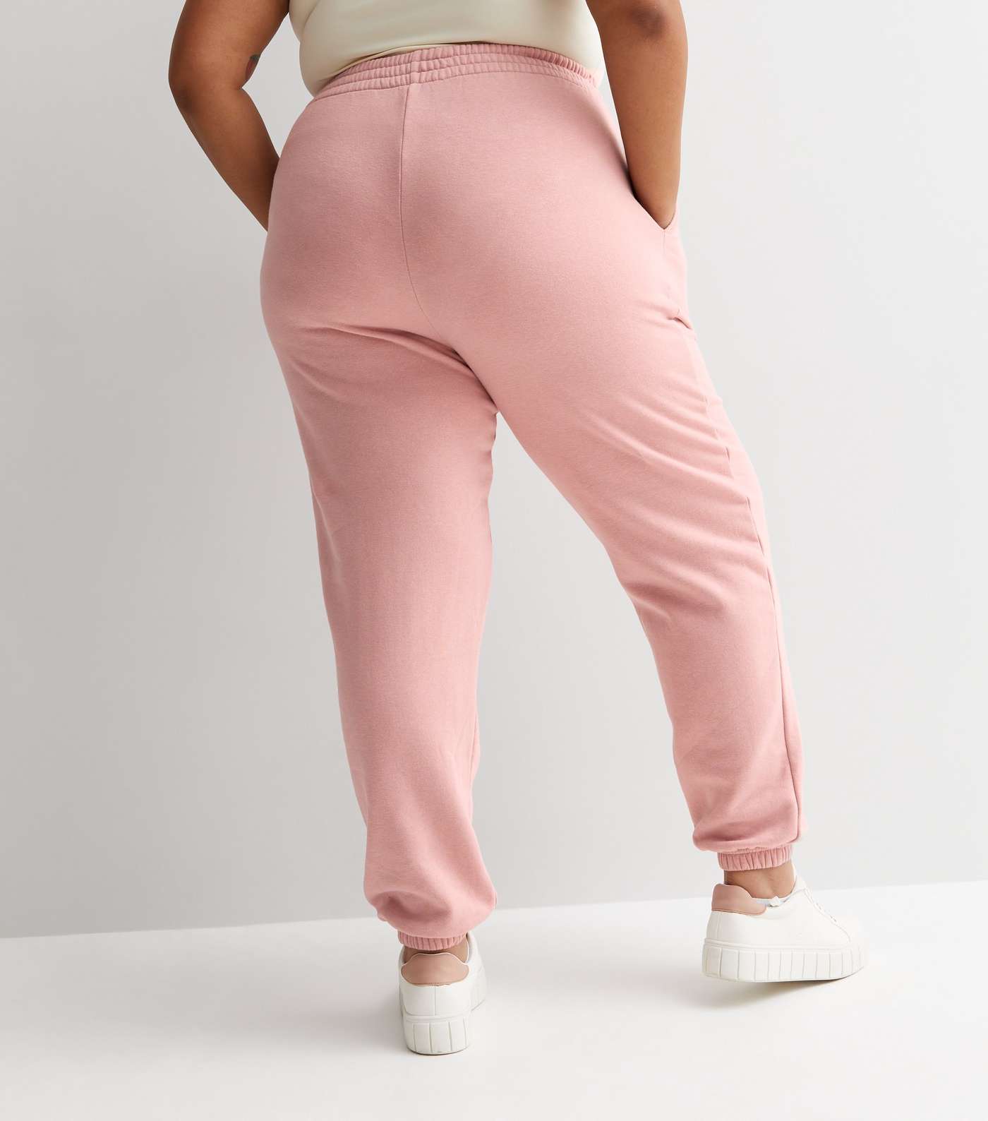 Curves Pale Pink Jersey Cuffed Joggers Image 4