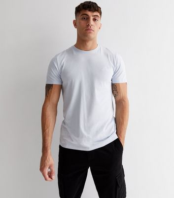 Pale Blue Embroidered Waves Regular Fit T-Shirt