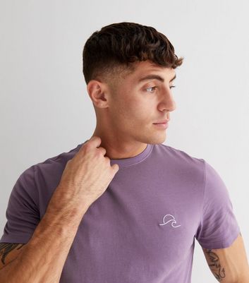 Lilac Embroidered Waves Regular Fit T-Shirt