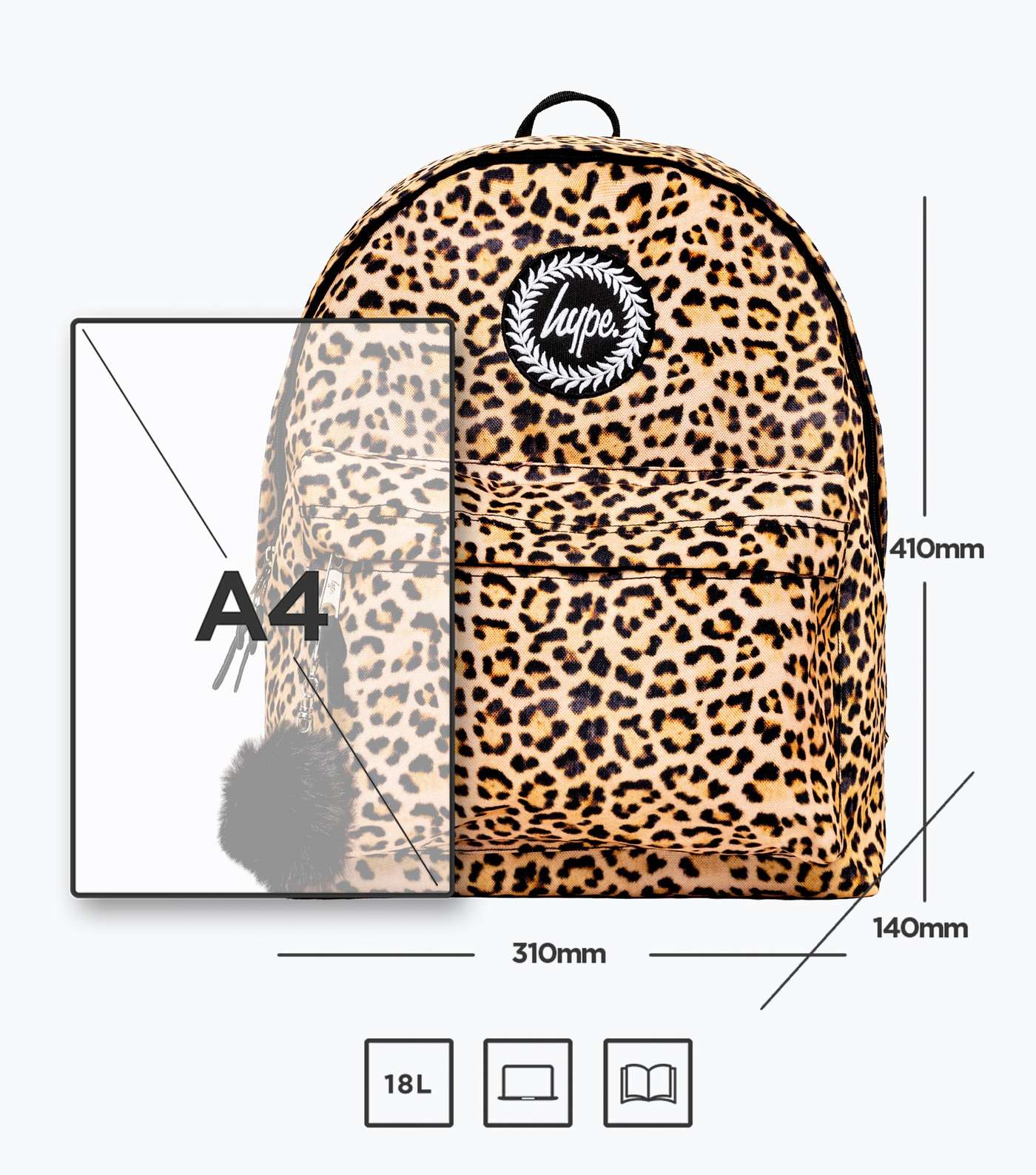 HYPE KIDS Orange Leopard Print Pom Pom Backpack Image 7