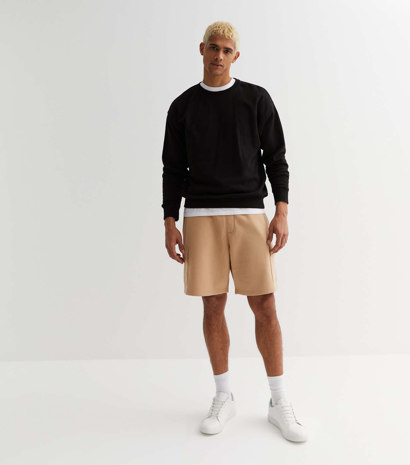 Stone Relaxed Fit Jersey Tie Waist Cargo Shorts Image 2