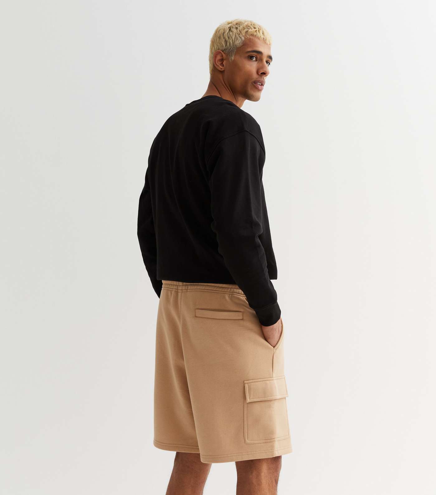 Stone Relaxed Fit Jersey Tie Waist Cargo Shorts Image 4