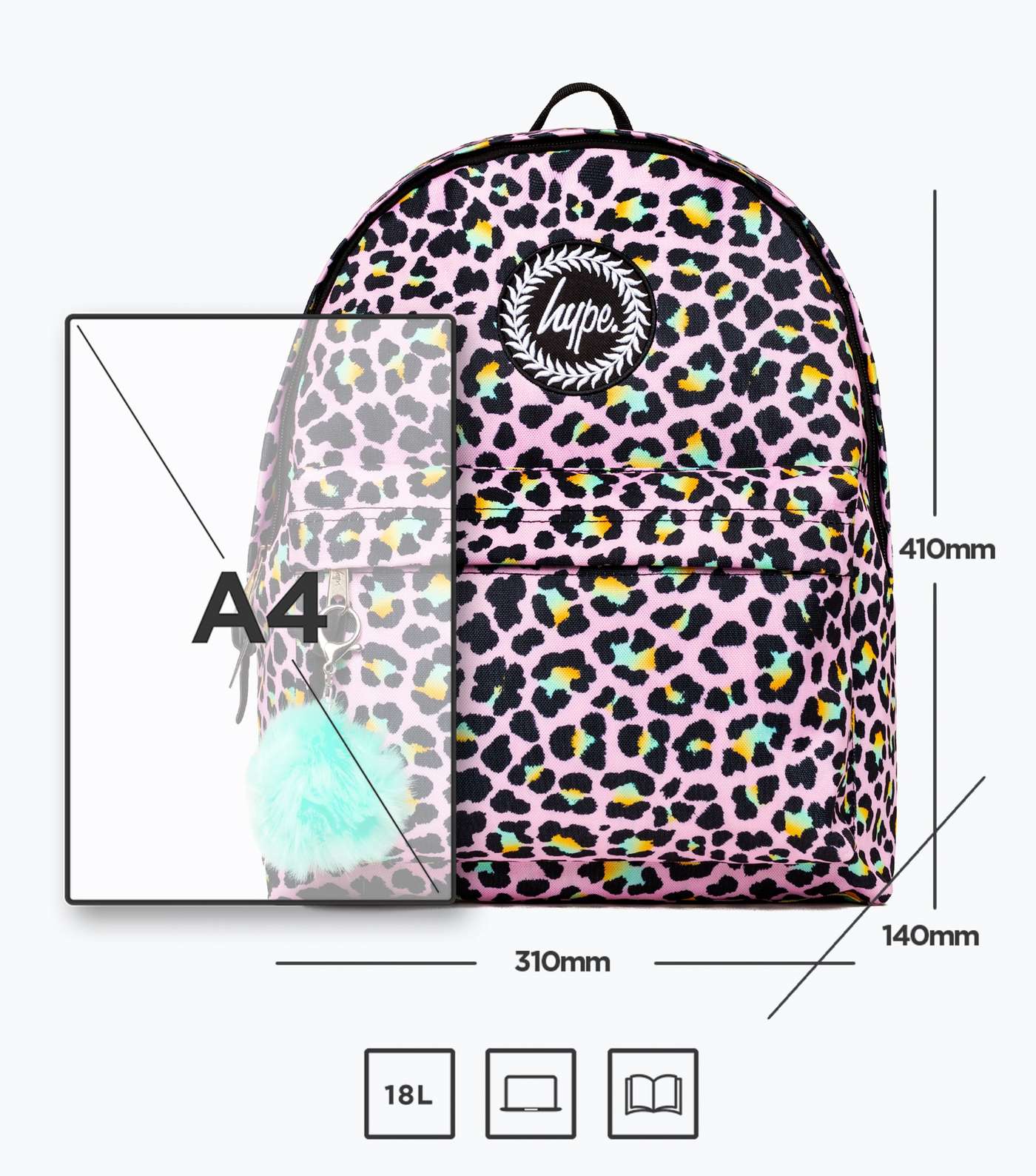 HYPE KIDS Pink Leopard Print Pom Pom Backpack Image 7