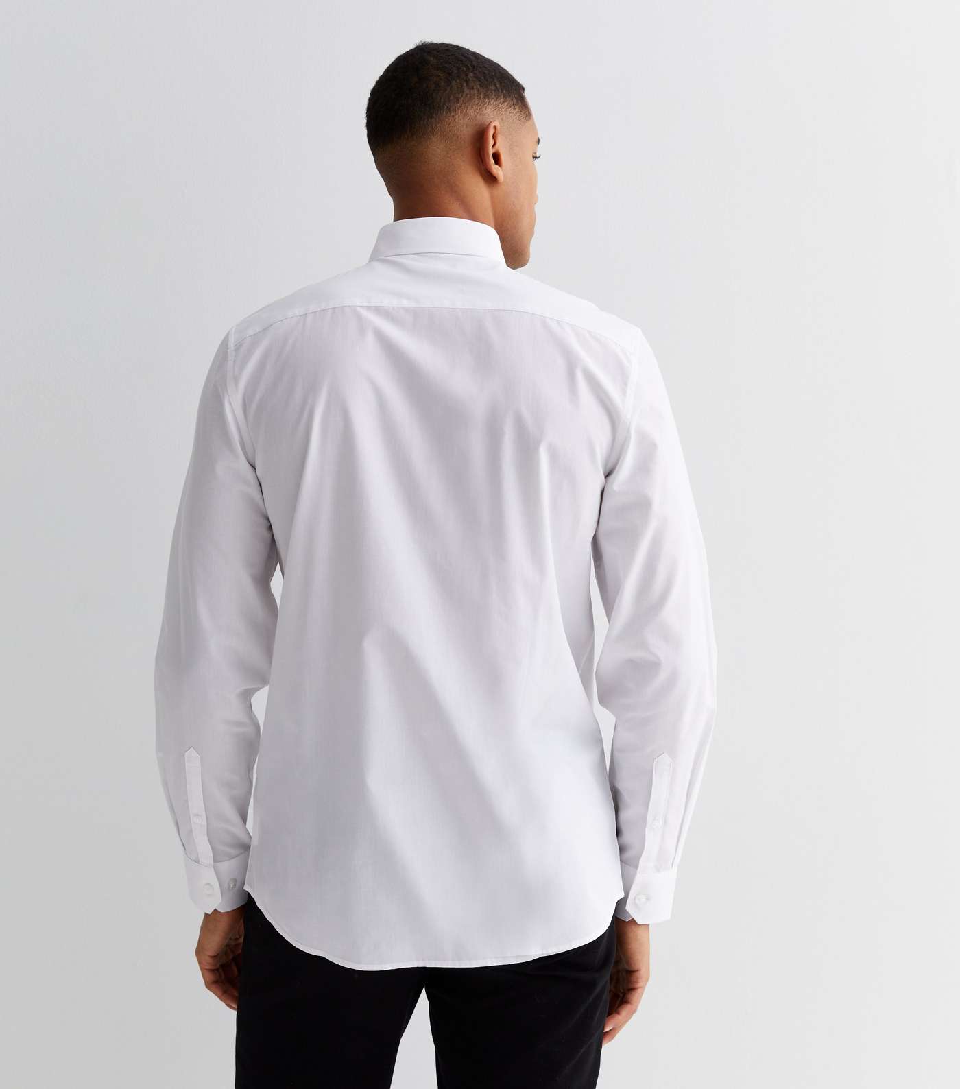White Poplin Long Button Sleeve Shirt Image 4
