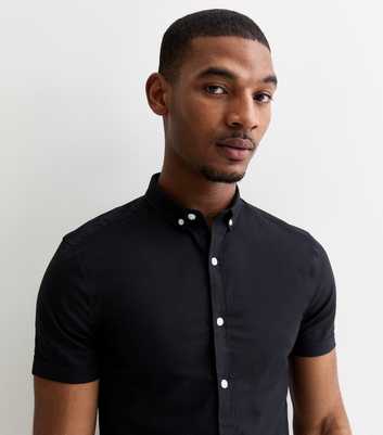 Black Short Sleeve Muscle Fit Oxford Shirt